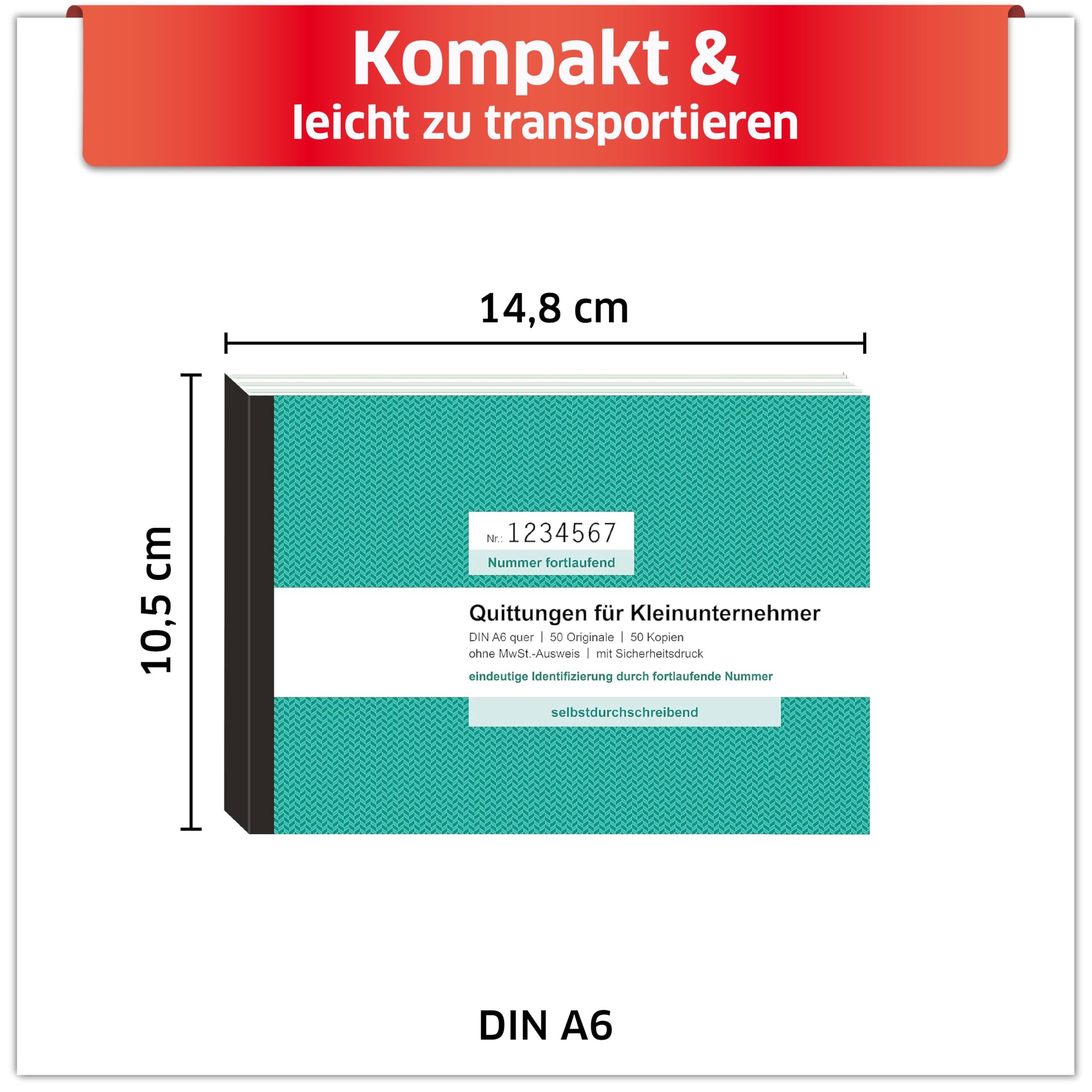 Primus Print Lot de 10 blocs de reçus Format A6 paysage 2 x 50 feuilles autocopiantes avec poinçon – Numérotation (sans TVA, 10 pièces)