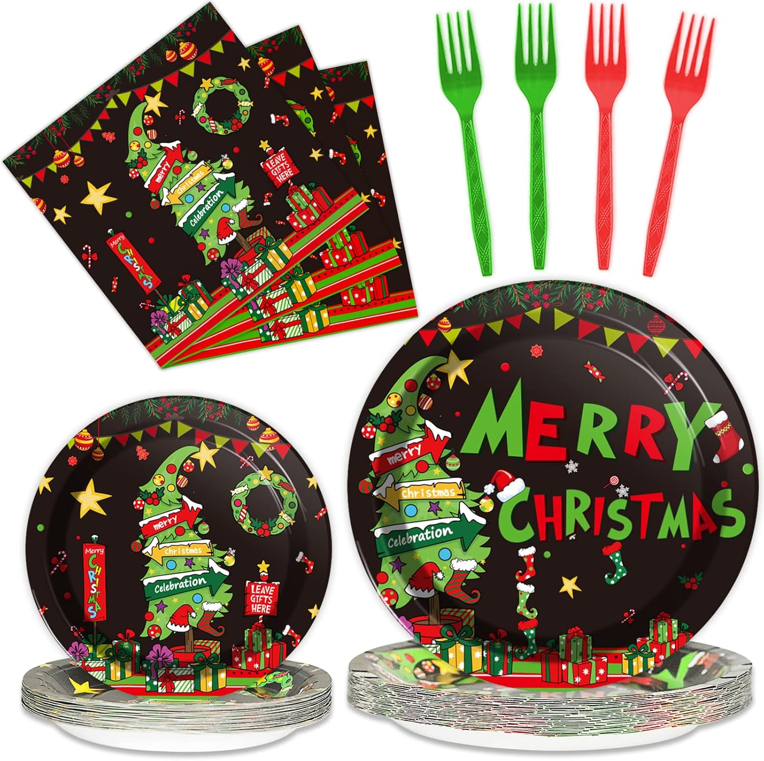 chiazllta 24 Guests Christmas Plates Napkins Set Merry
