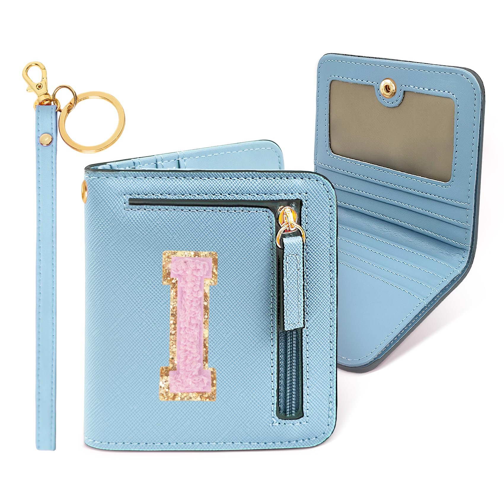 COSHAYSOO Personalized Easter Basket Stuffer Birthday Graduation Appreciation Thanksgiving Gifts for Girls 7 8 9 10 11 12 13 14 year old RFID Wallet Blue Small Initial Letter I