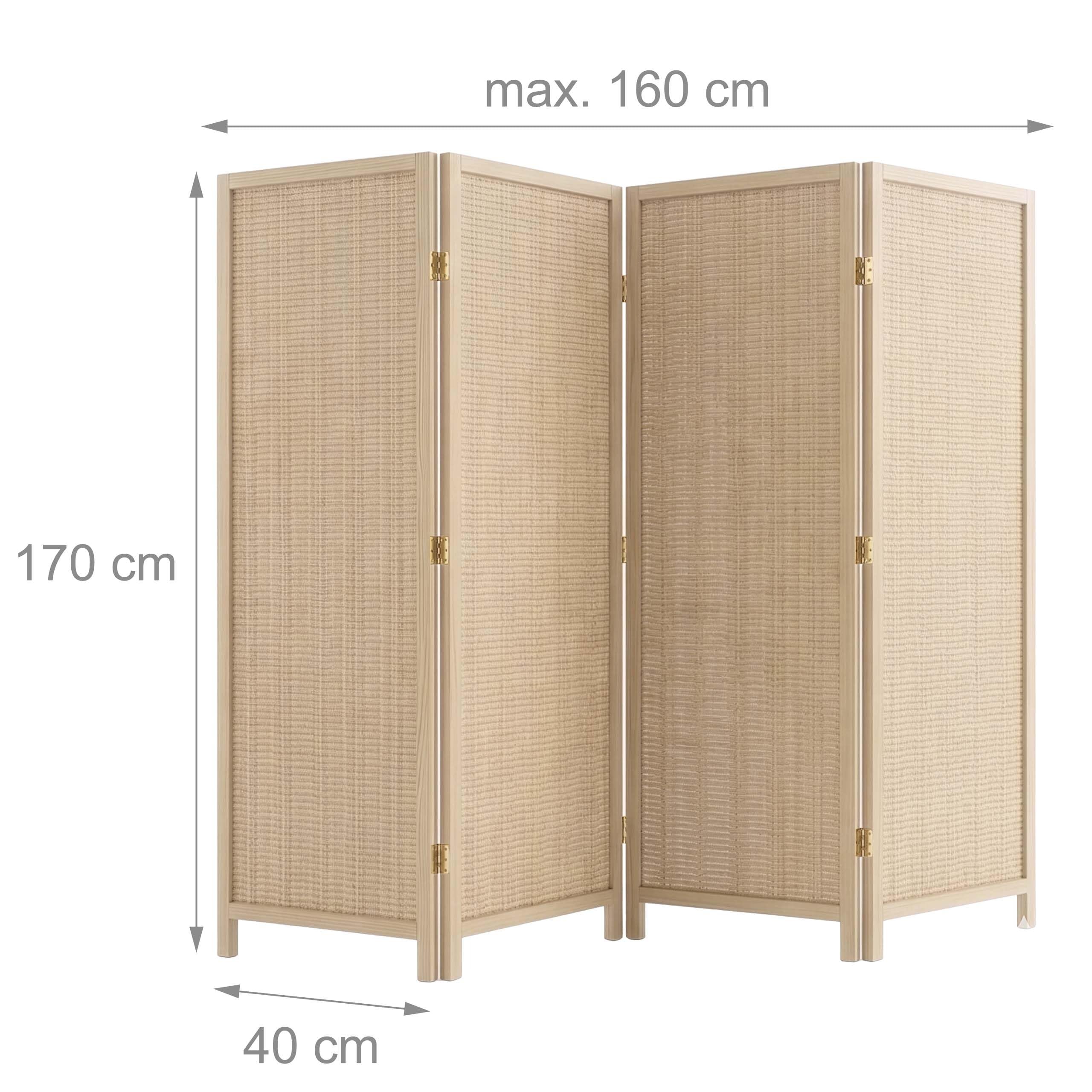 Biombo Relaxdays, 4 Paneles, Color Natural | Separador de ambientes plegable (alto x ancho): 170 x 160 cm, bambú, salón