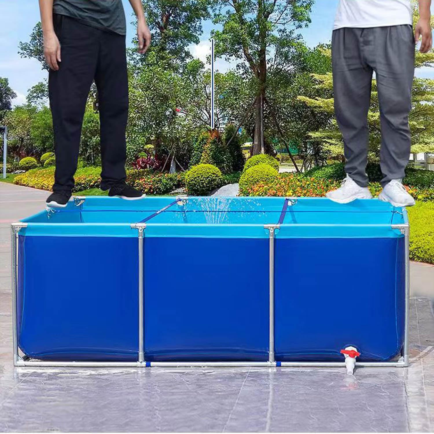 Temporary Fish Pond,Large Pool Pond With Drain Valve,Aquaculture Water Tank Cistern,Canvas Fish Pond With Steel frame,For Koi Fish Turtles Swimming,1.5x1x0.7m