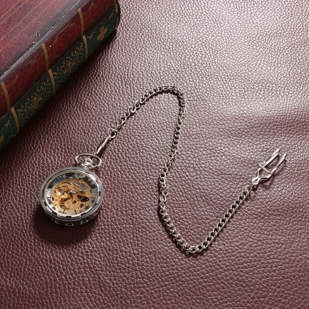 GANAZONO Vintage Classic Style Mechanical Silver Alloy Pocket Watch Manual Wind Hollow-Out Design Easy to Read for Men