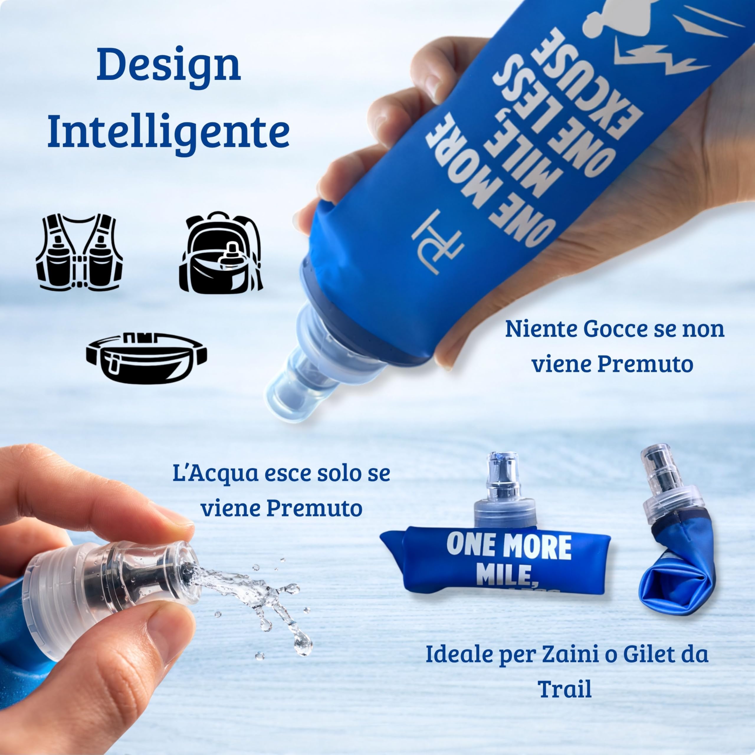 Ph Pro Heat Borraccia Morbida Running – 1 Soft Flask 500 ml Blu - Bottiglia Pieghevole e Flessibile per Trail, Ciclismo o Escursionismo - Esente da BPA.