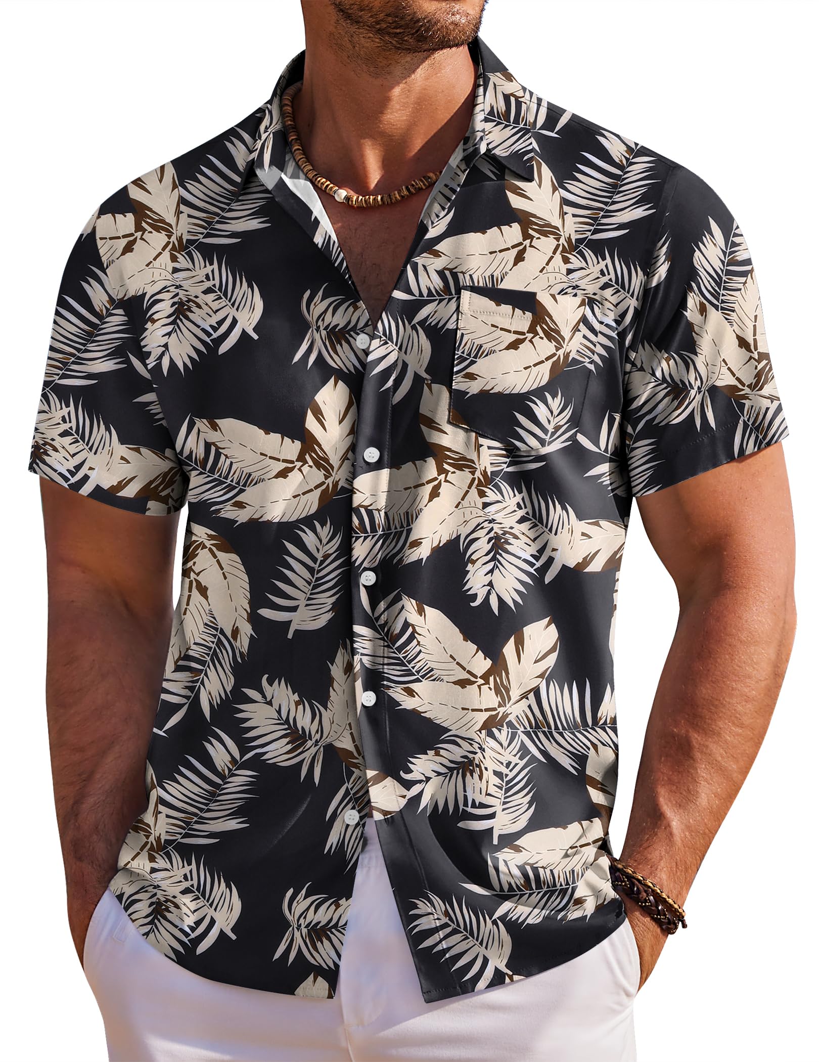 COOFANDY Hawaii Hemd Männer Kurzarm Sommerhemd Hawaiihemd Herren Urlaubshemd Blumen Strand Hemd Regular Fit