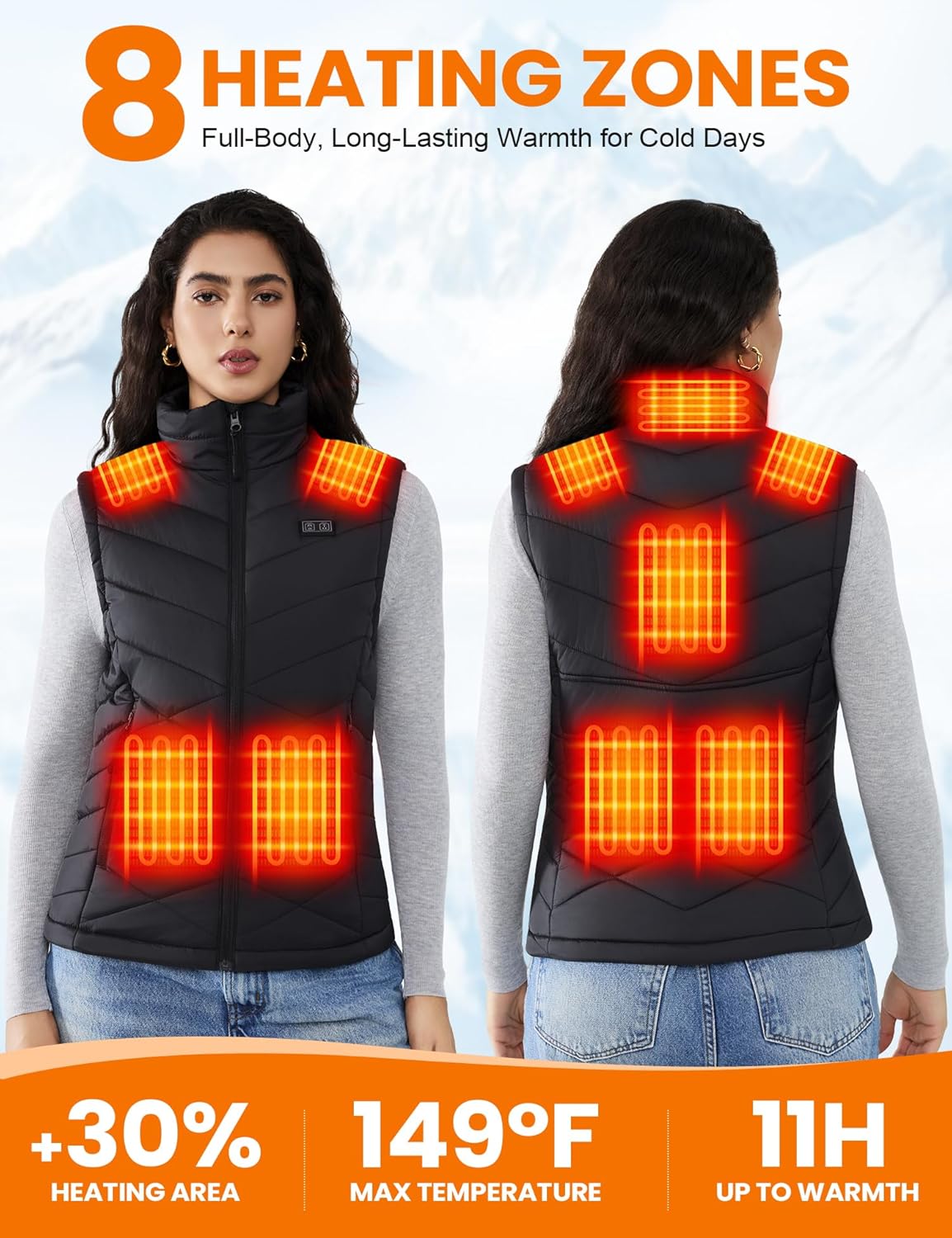 Heated Vest Women with 18400mAh 7.4V USB-C Rechargeable Battery, Quilted Electric Vests, Stylish Heating Vest - Image 3