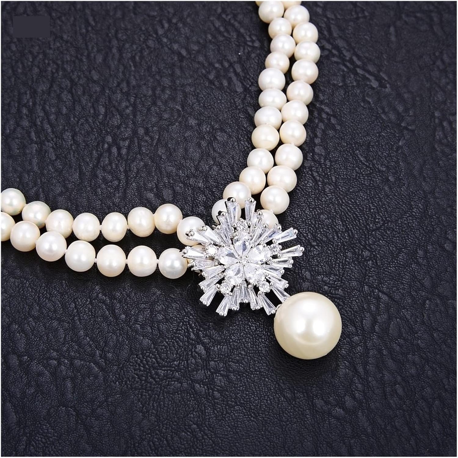 Jewelry 18inch 2 Strands Natural White Pearl Shell Pendant Necklace for Women Statement Necklace