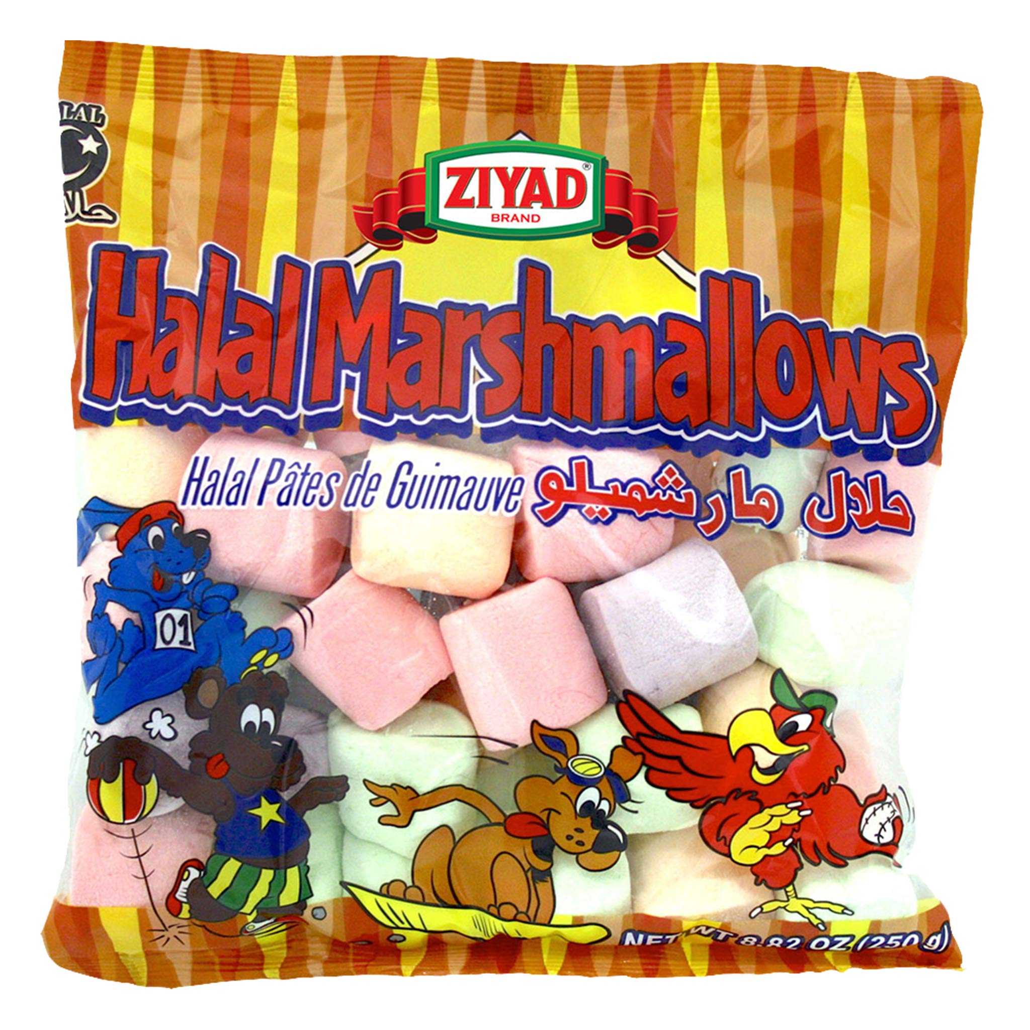 Ziyad Gourmet Halal, Multi-colored Large Marshmallows, Fruity, Pork-Free, Egg-Free, Dairy-Free, Gluten-Free, Perfect for Holidays and S’mores, 8.80oz (Pack of 24)