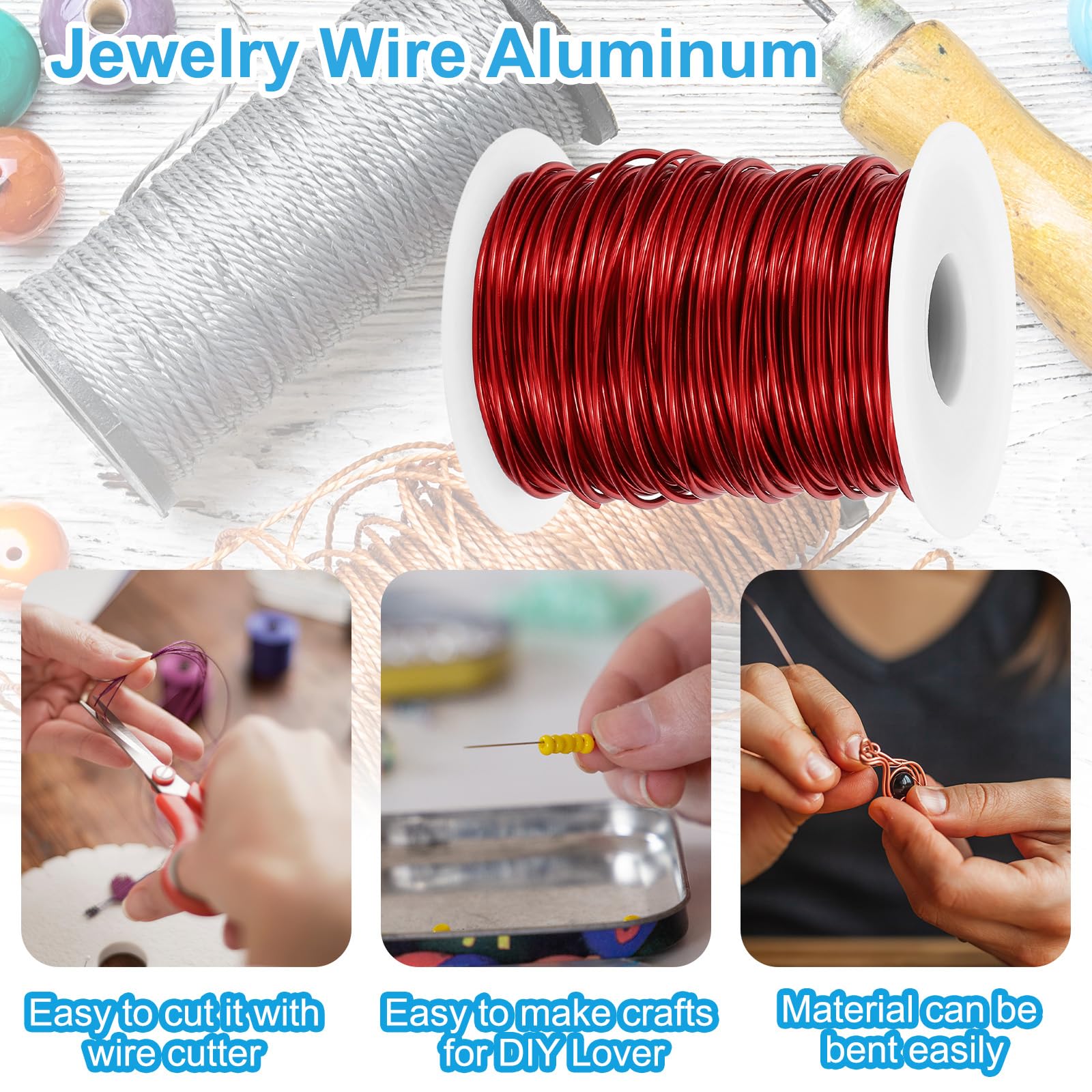 PATIKIL 15 Gauge 1.5mm Aluminum Craft Wire, 98.4Ft Metal Wire Armature Bendable Wire for Jewelry Making Metal Wrap DIY Red - Image 3