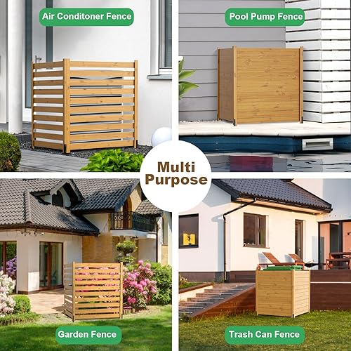 Miniatura 5 de ROOMTEC Pantalla para valla de privacidad para exteriores, 38 pulgadas de ancho x 42 pulgadas de alto, valla de aire acondicionado de madera maciza,