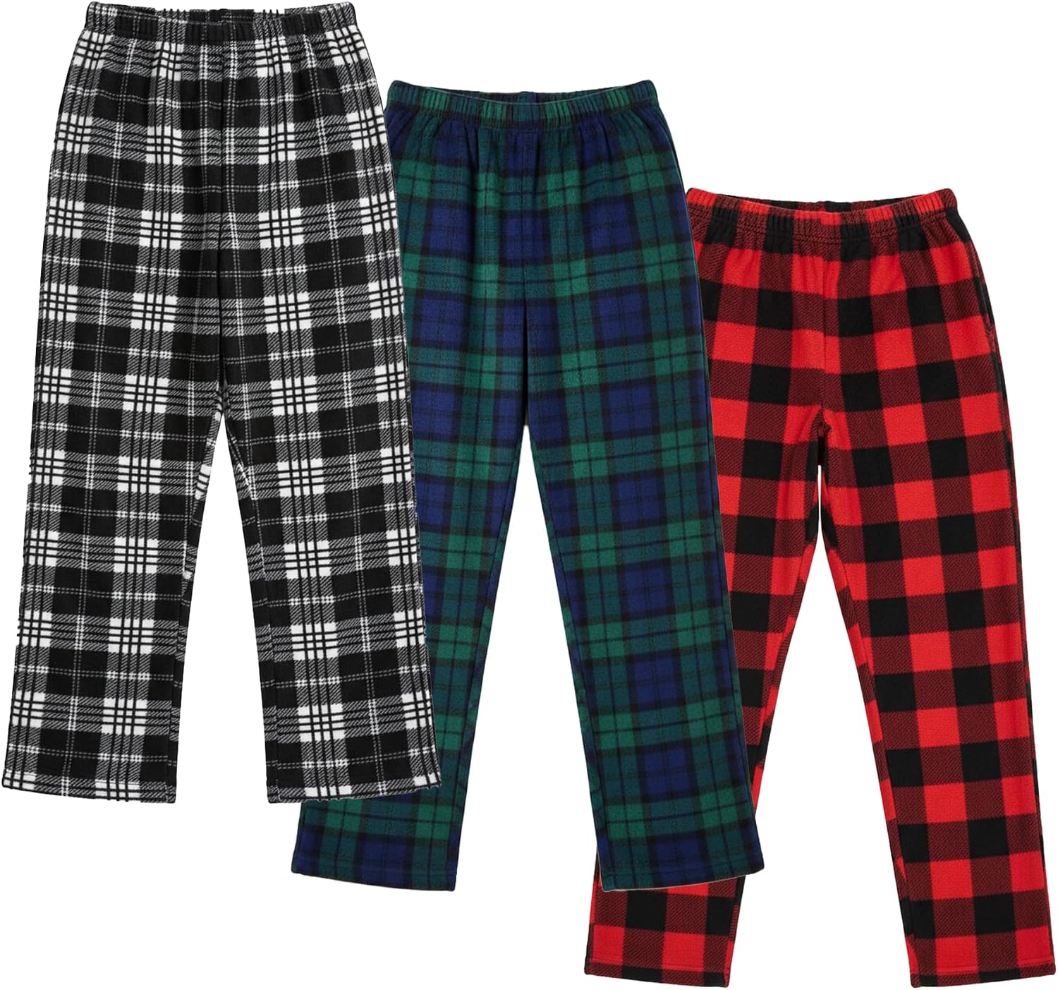 3 Pack Boys Fleece Pajama Pants, Warm Plaid Lounge Pj Bottoms for kid with Pockets Soft