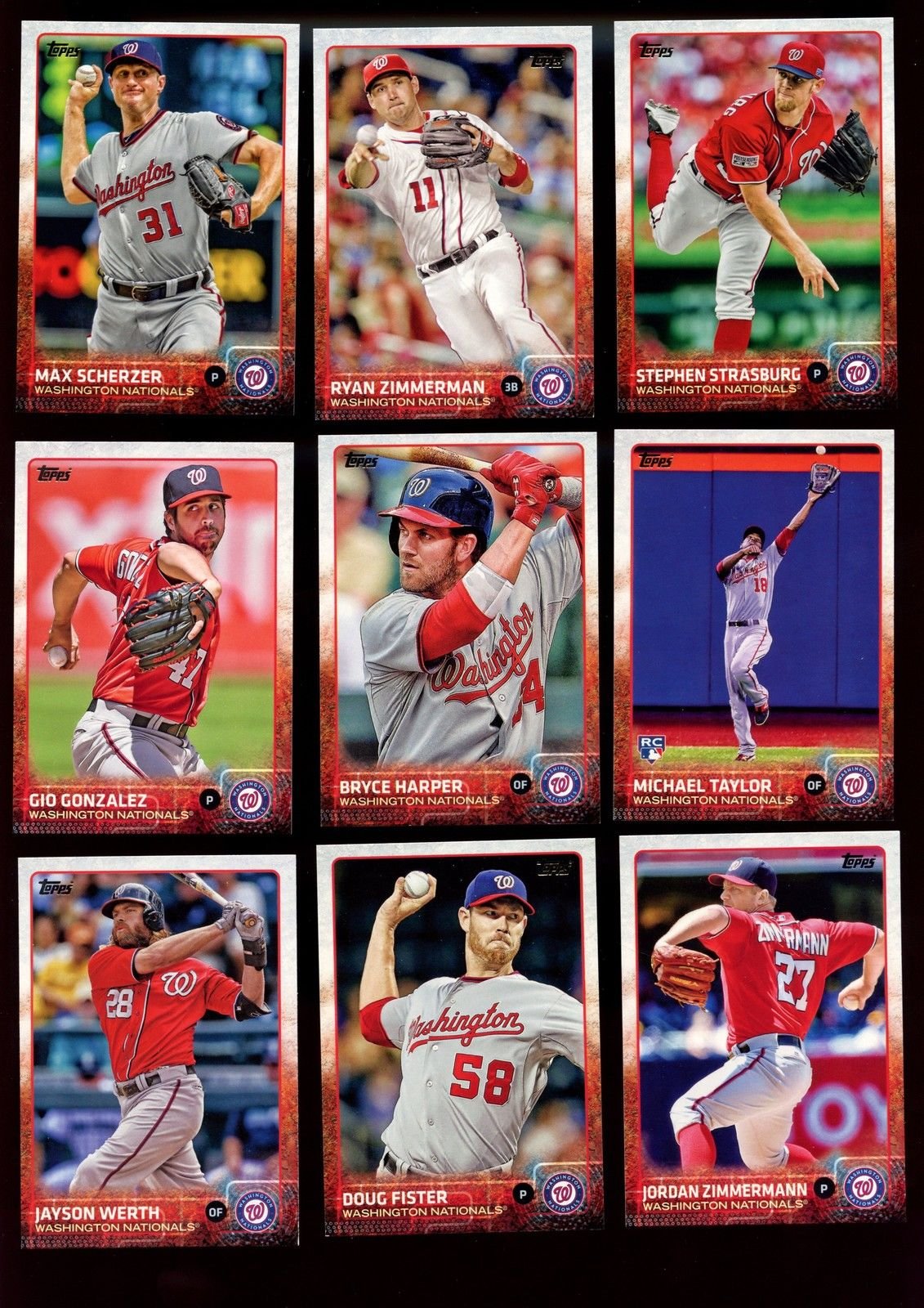 Washington Nationals 2015 Topps MLB Baseball Regular Issue Complete Mint 22 Card Team Set with Bryce Harper, Max Scherzer, Stephen Strasburg Plus