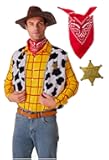 Cowboy Costume for Men with Plaid Shirt, Vest, Neckerchief & Gold Star Metal Badge - Western Outfit for Halloween and Parties