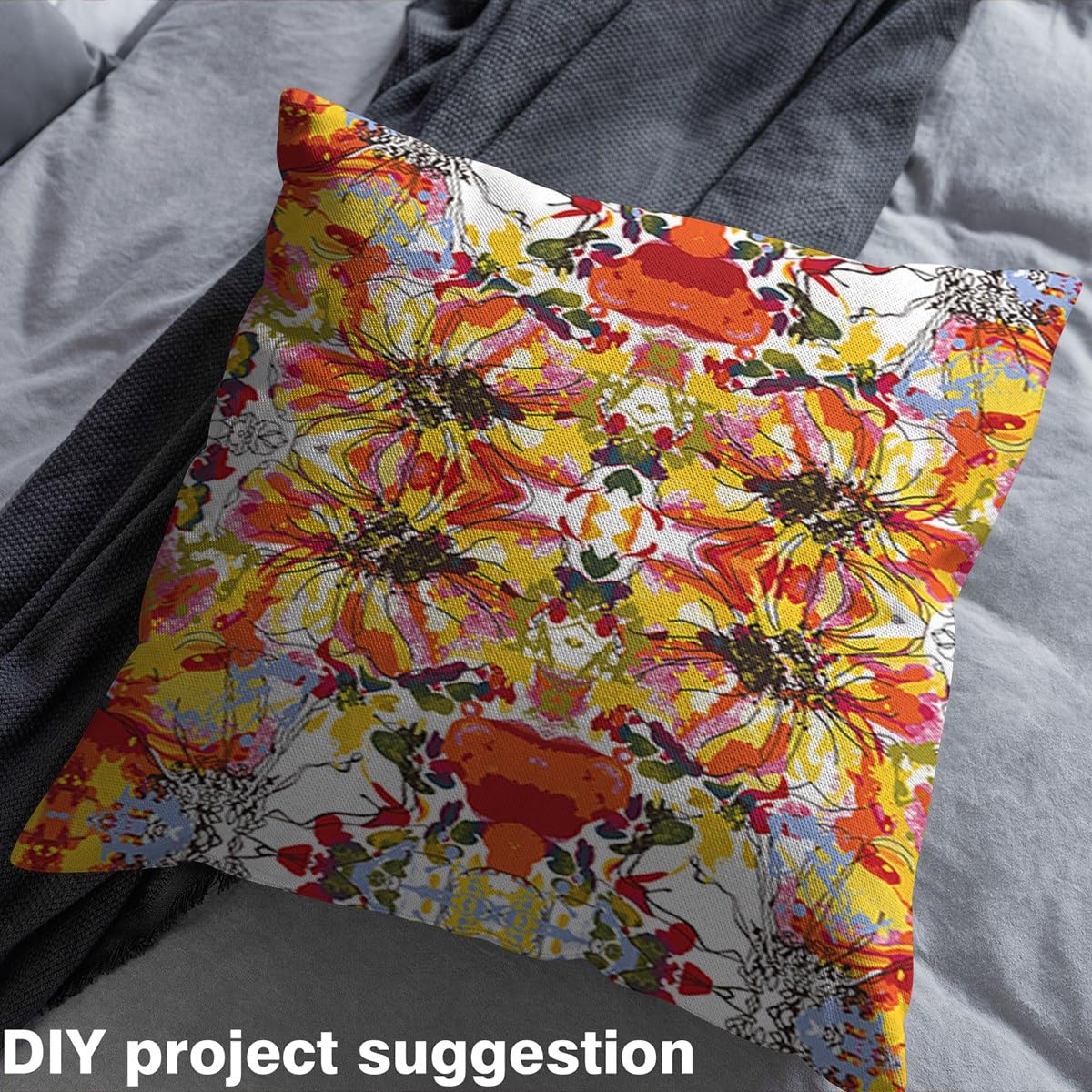 Floral Fabric by The Yard Colorful Bright Flower Upholstery Fabric for Chairs Sofa Kids Boys Girls Retro Orange Farmhouse Waterproof Outdoor Fabric DIY Fabric Bedroom 1 Yard (L92*W150cm) - Image 4