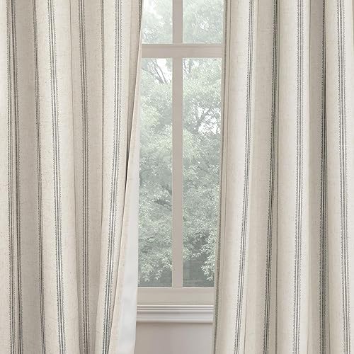 Vista 331 de DriftAway Cortinas opacas de mezcla de lino de 63 pulgadas de largo para dormitorio, cortinas de lino con estampado de rayas verticales, con Gris