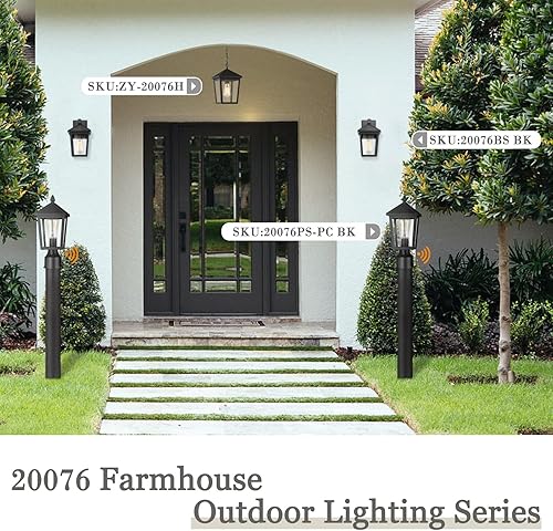 Miniatura 2 de zeyu Lámpara de poste para exteriores del atardecer al amanecer, poste de lámpara de poste de granja de 13.7 pulgadas para patio, pantalla de vidrio