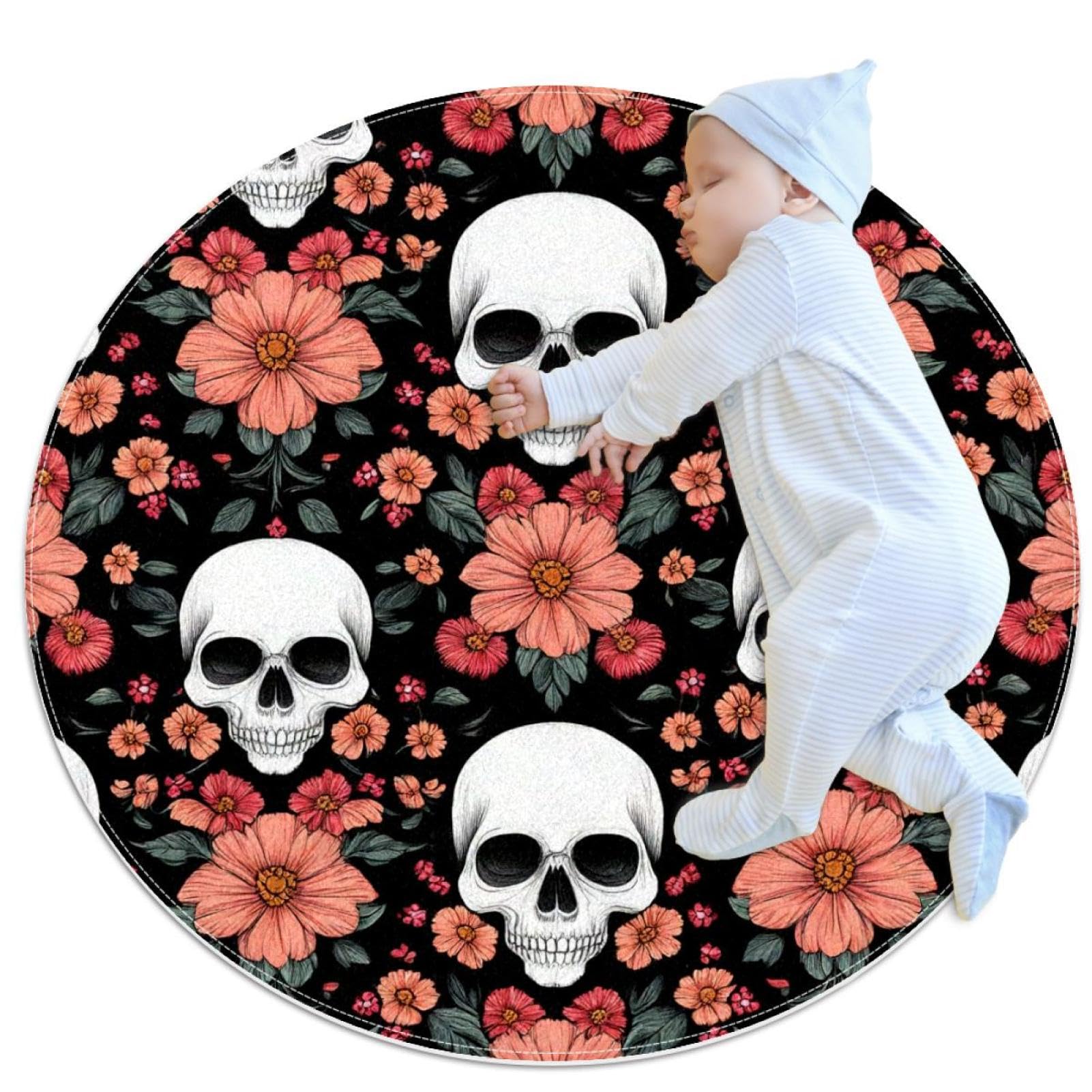 Tapis de salle de bain antidérapant rond chambre enfant fleurs