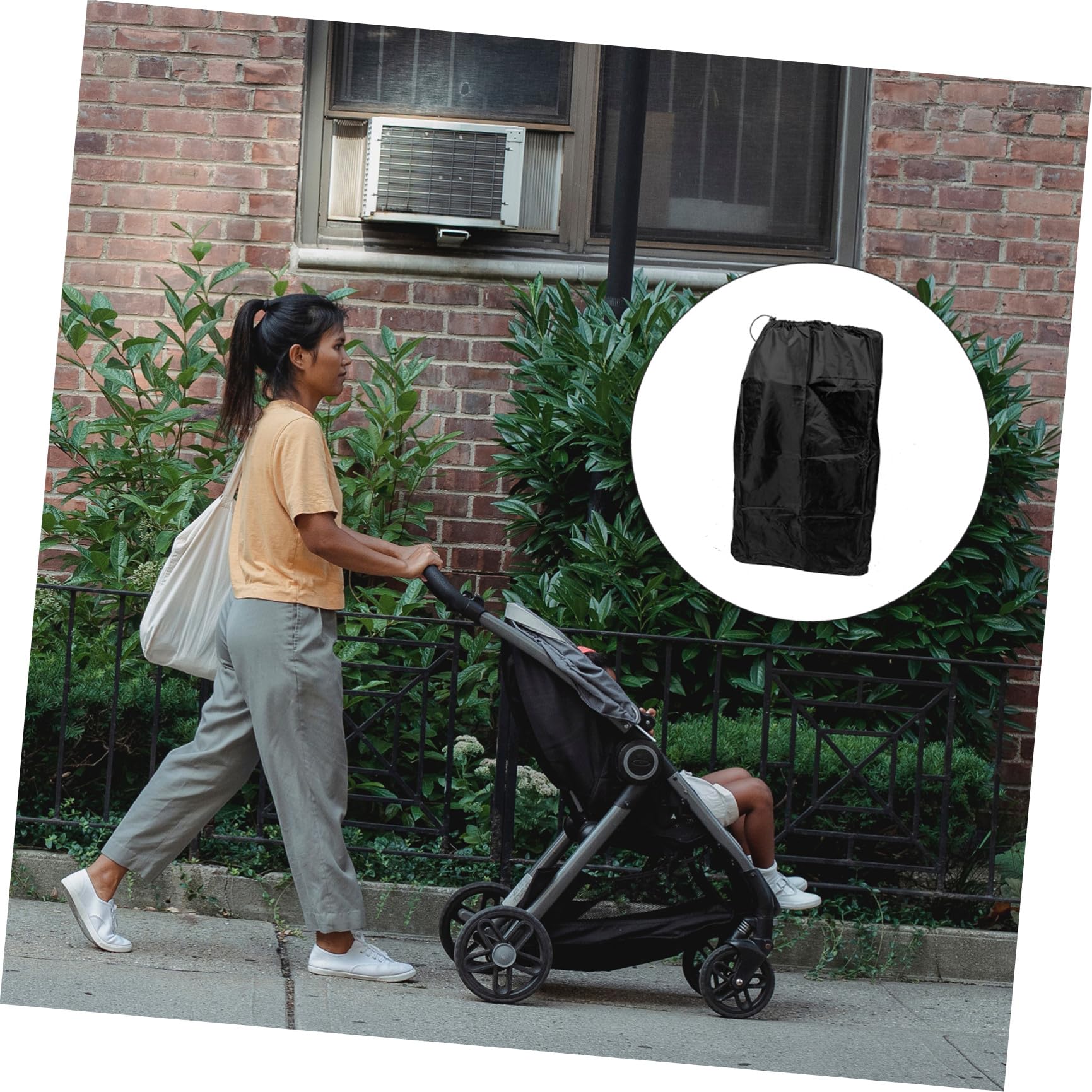 Borsa Viaggio Passeggino Aereo in Nailon Nero Doppie Cinghie | Chiusura Bloccabile Coulisse, Cuciture Rinforzate, e Viaggi Imbarco al Gate Passeggini
