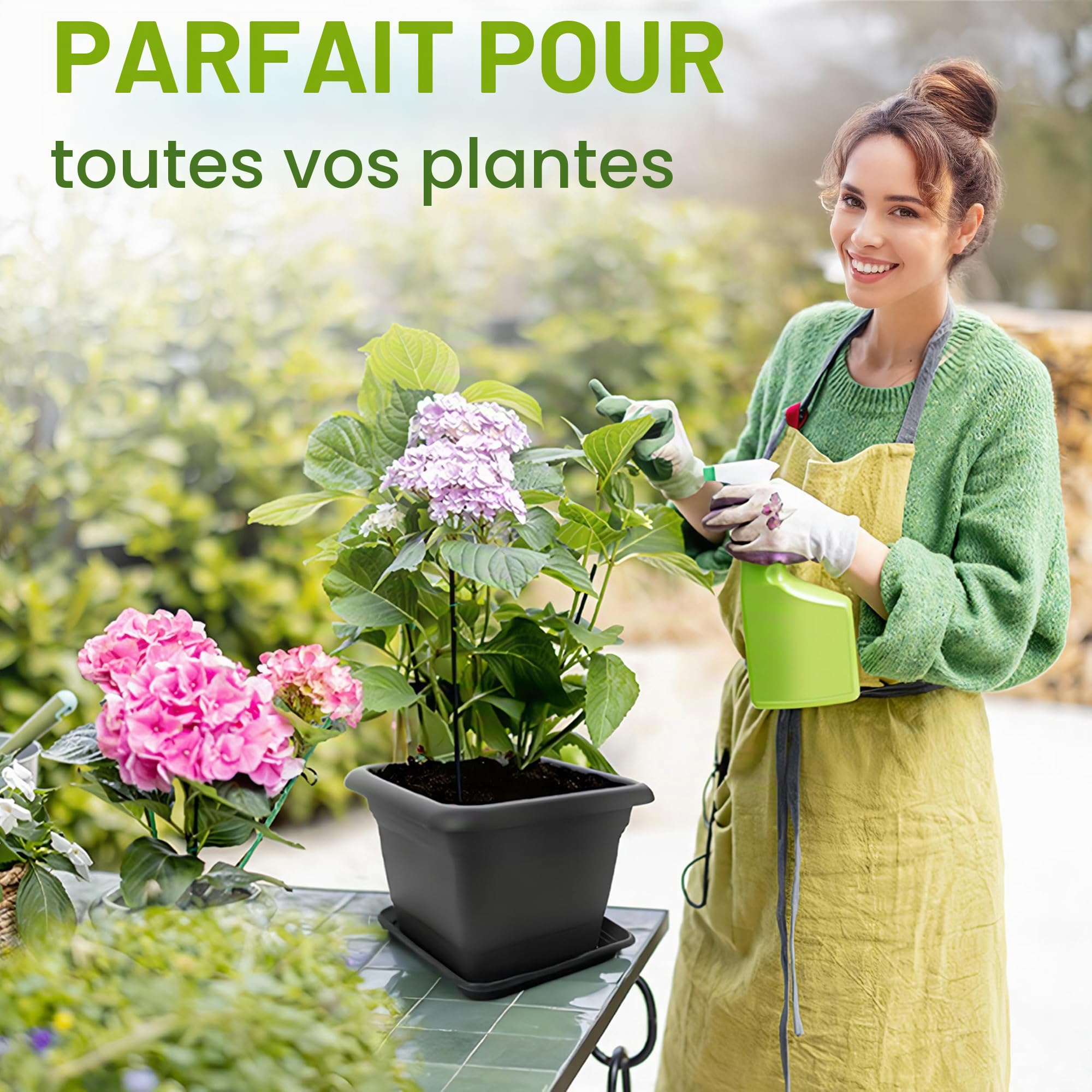 2friends Lot de 3 grands Pots de Fleurs Outdoor Don 40x40cm Pot de Fleurs avec Soucoupe Pots de Fleurs en Plastique Fabriqué en Allemagne modèle Anthracite Don