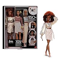 Barbie Basics You Create – Kit colori neutri 002, bambola personalizzabile con corpo snodato, due teste intercambiabili aggiuntive, quattro abiti e otto accessori inclusi, 6+ anni, JJX36