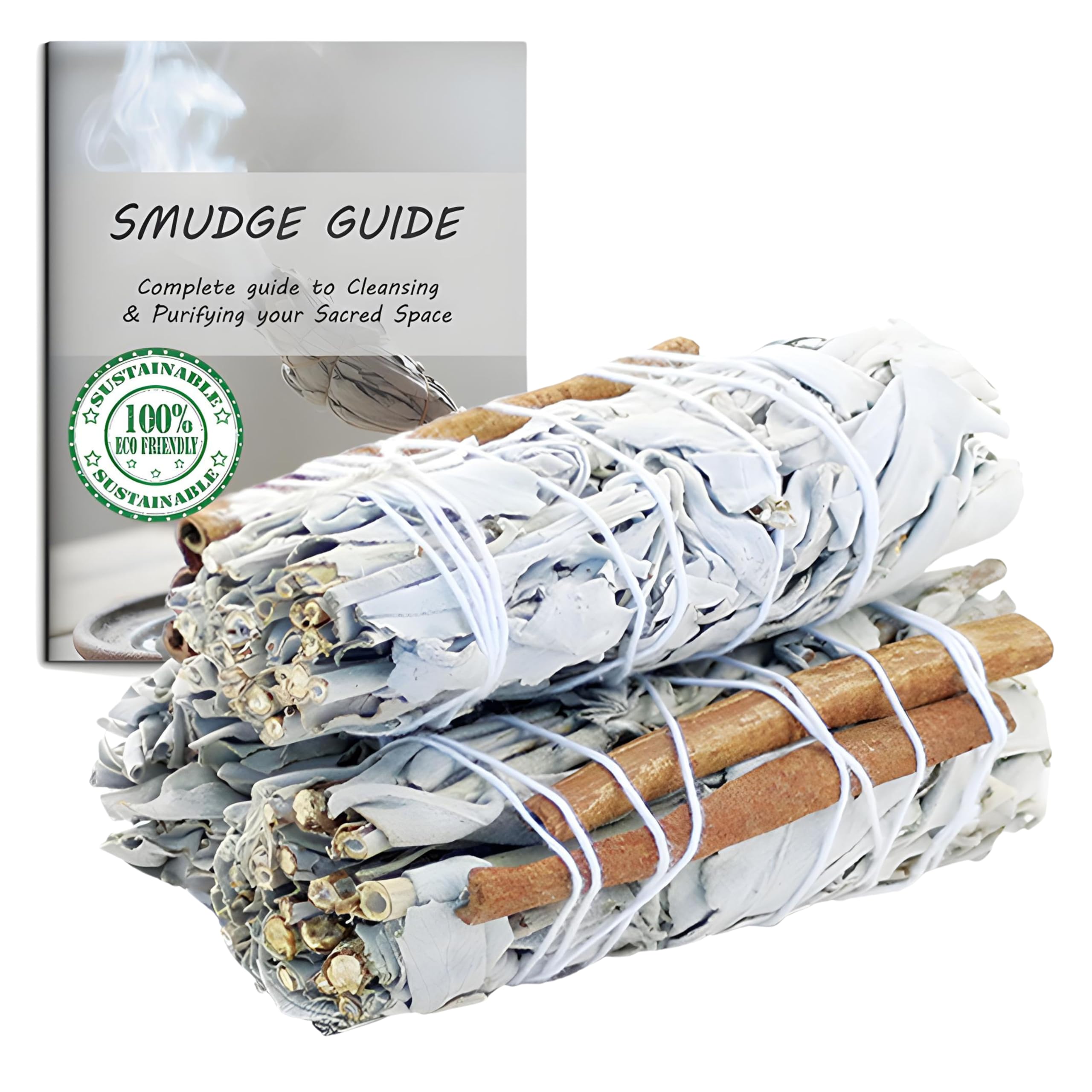 White Sage Mix Smudge Sticks 3 Pack for Cleansing, Meditation, Yoga, and Smudging | Organic White Sage Mixed with Cinnamon, Copal, Ruda Rue, Peppermint or Yerba Santa (White & Cinnamon)