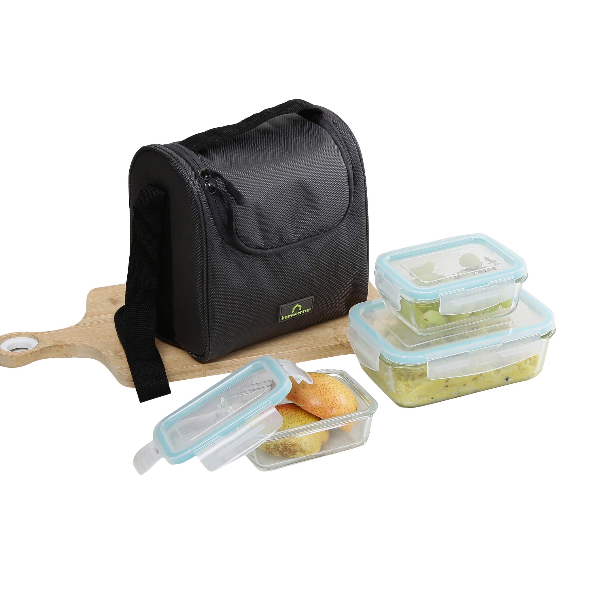 Home CentreKorobka-Brooklyn 3-Piece Glass Container Set with Lunch Bag
