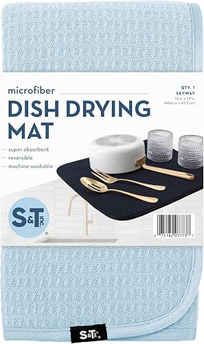 Miniatura 176 de S&T INC. Tapete de microfibra para secado de platos, reversible y absorbente para cocina, de 16 x 18 pulgadas, color negro