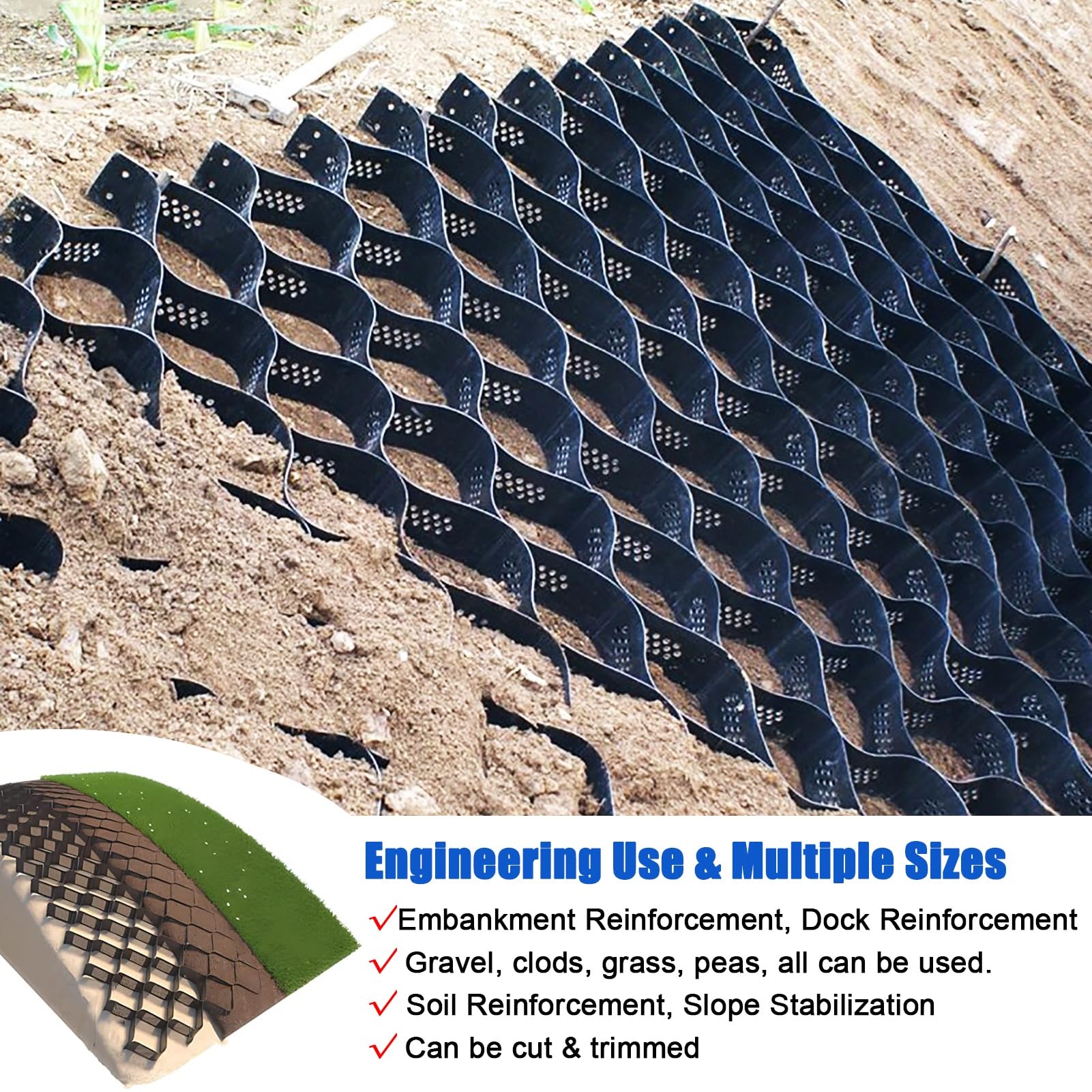 Stabilizzatore profondo del terreno da 5,1 cm per ghiaia e pietra del terreno inclinato - Tessuto di stabilizzazione del suolo per edilizia e paesaggistica