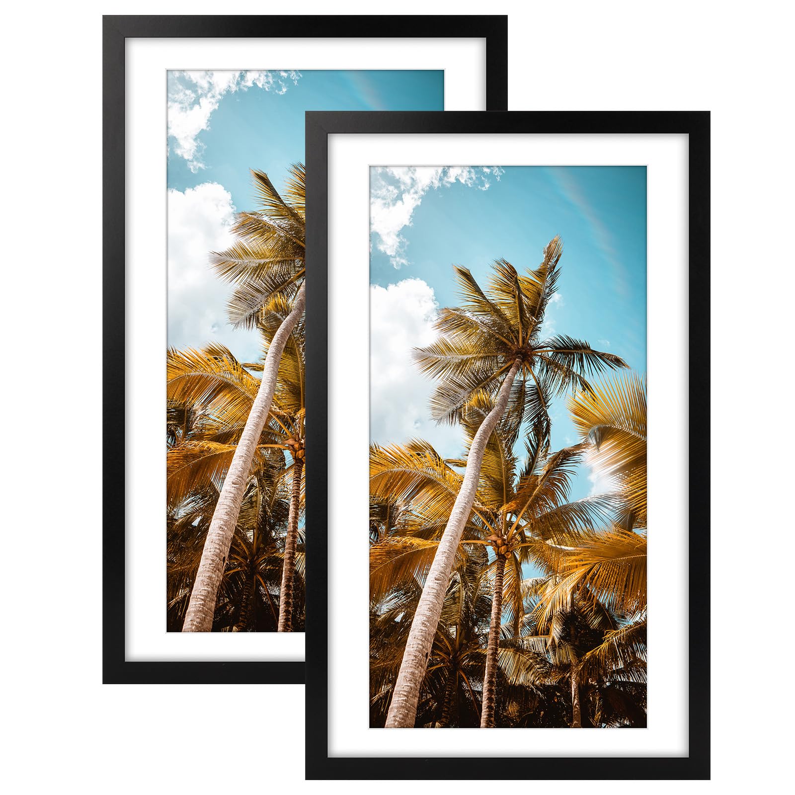 Frametory 2 Pack 14x24 Black Picture Frame with Real Glass Mat for 11x22