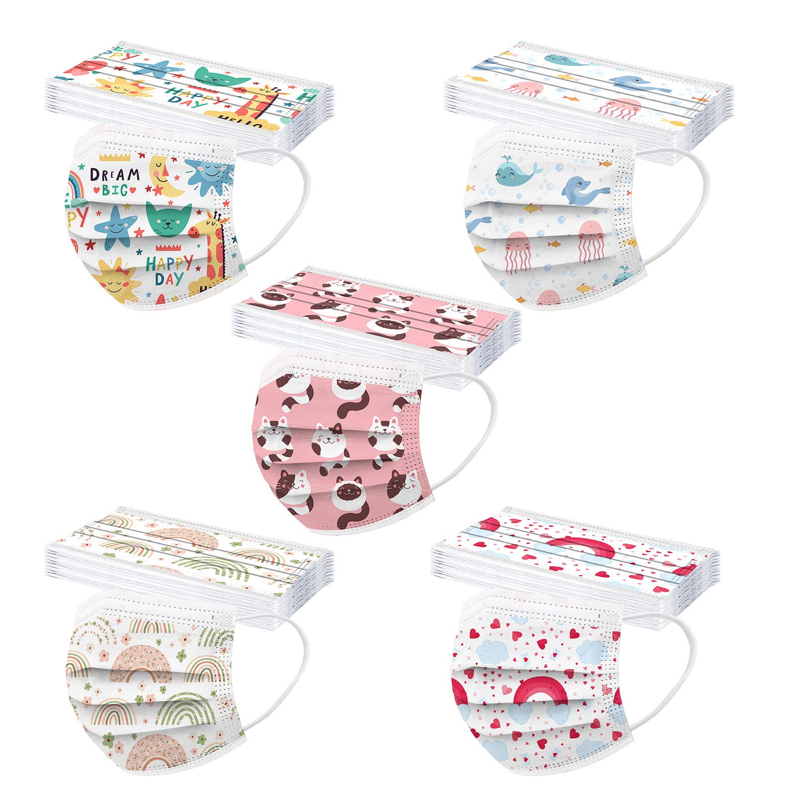 50 Pezzi Bambini Tessuto Viso Stampa Antipolvere Visiera Bocca Faccia USA e Getta 3 Strati Adatto Comfort Traspirante