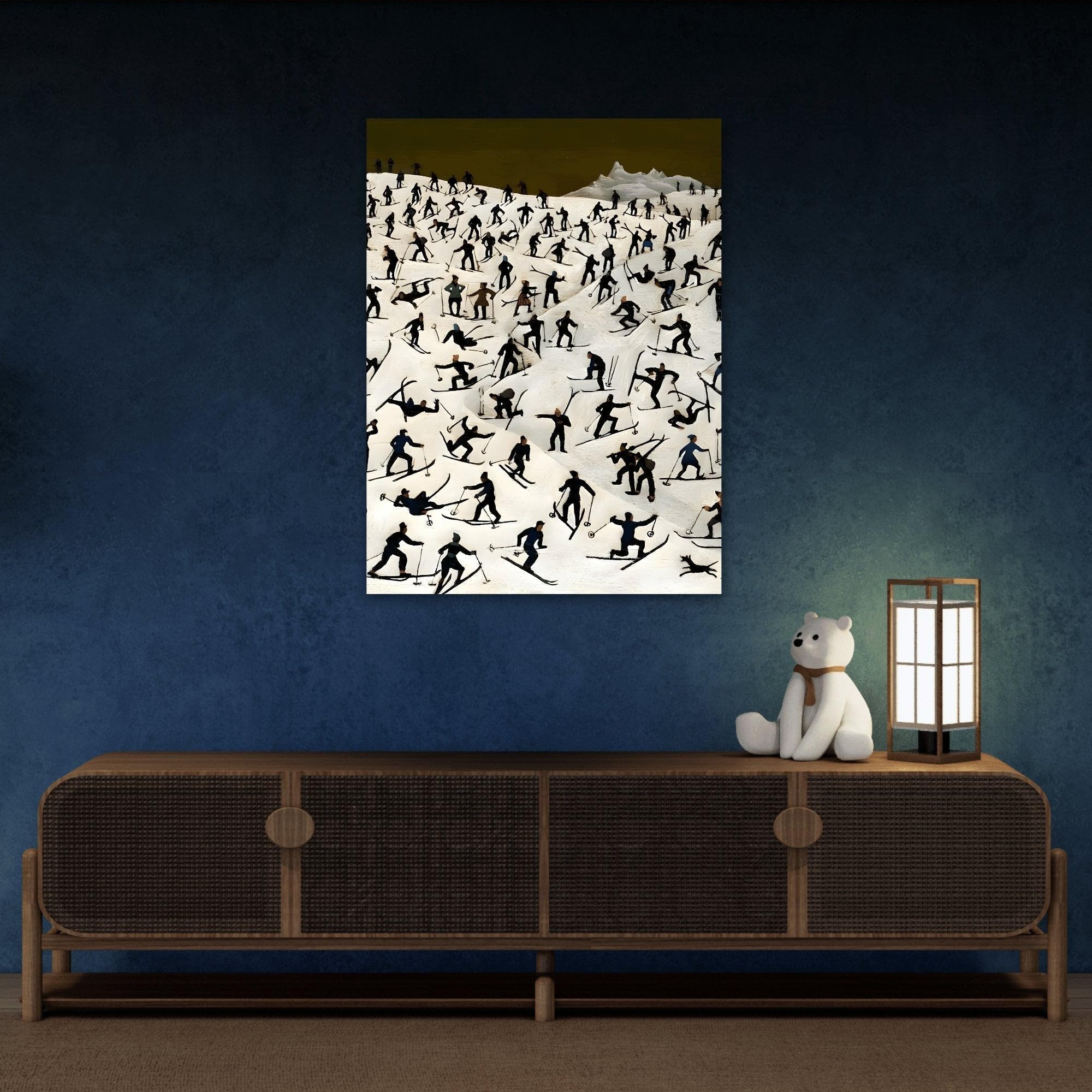 Franz Sedlacek Skiers Landscape - Framed Winter Snow Canvas Wall Art Print 12x16inch 30x40cm (Vertical) / 1.25inch 3.175cm