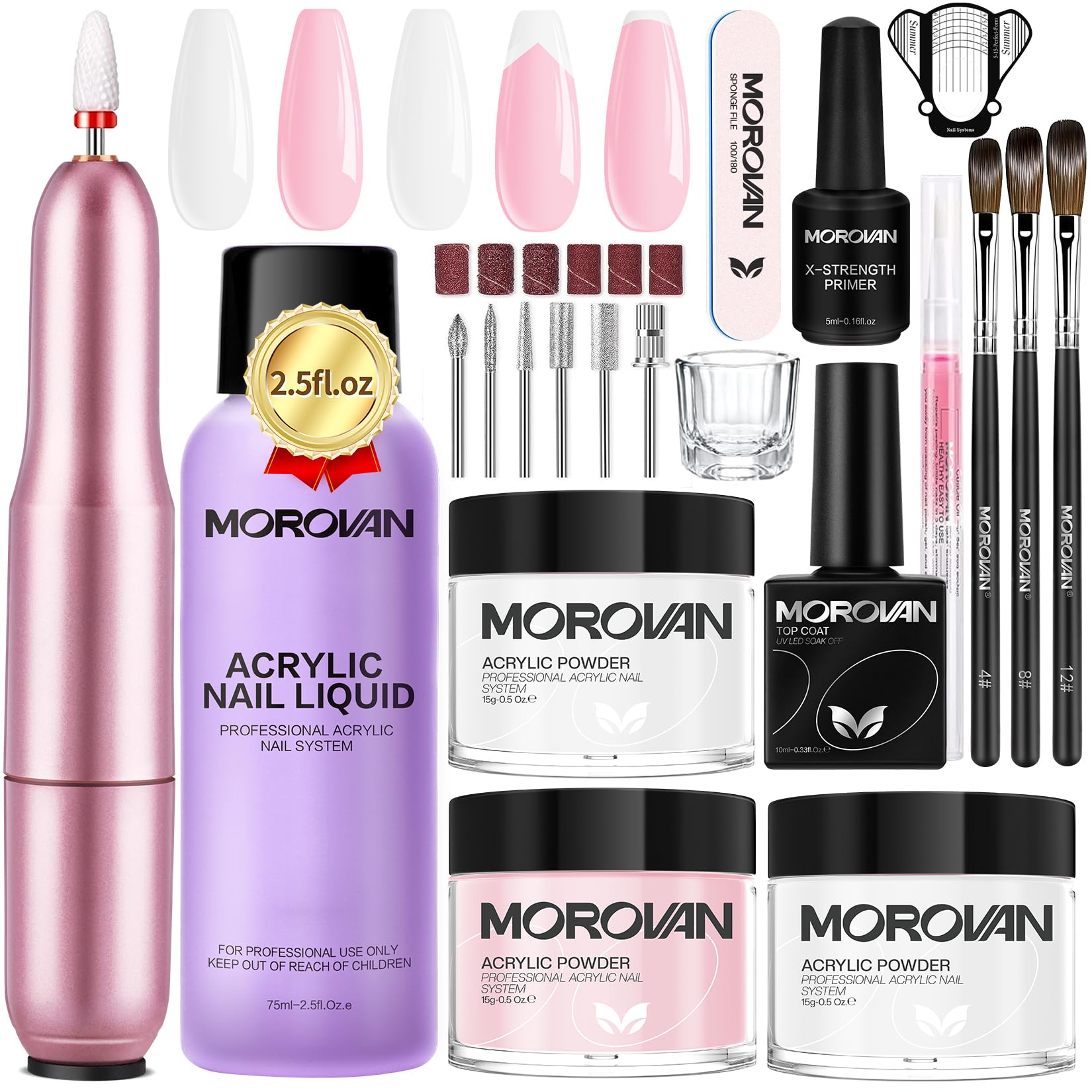 Morovan Acrylic Nail Kit: 3 Colors Acrylic Powder and Liquid Set with Acrylic Nail Brush Nail Forms Nail Tools Professional Acrylic Nail Kit for Beginners DIY Nail Art Extension at Home…