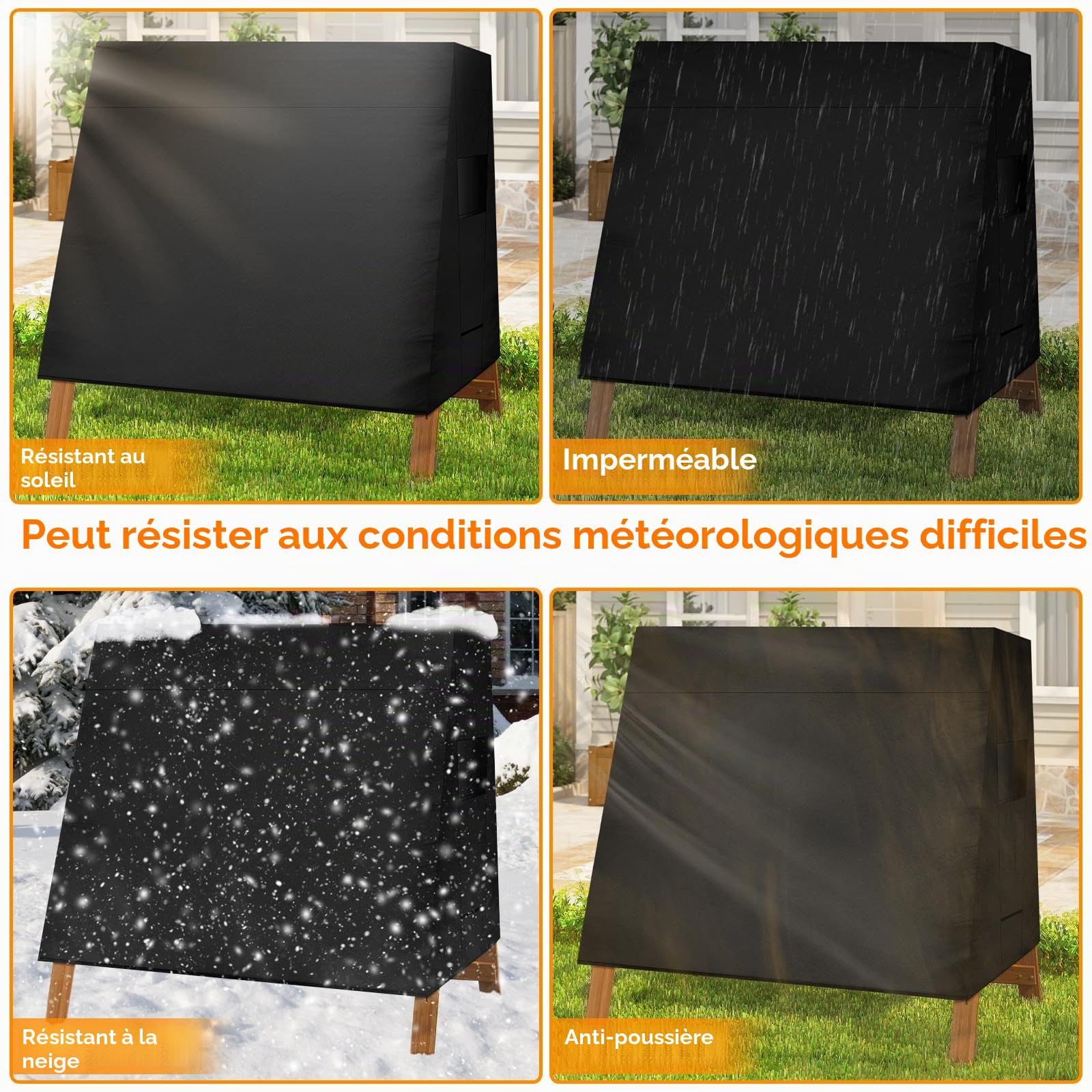 Housse de balancelle 3 places - 216 x 140 x 170 cm - Avec sac de rangement - En tissu Oxford 210D - Imperméable - Résistante à la neige, au soleil et au vent