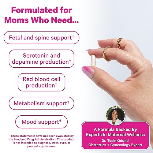 Miniatura 4 de Pink Stork Folato: Folato de metilo - Ácido MTHFR, forma natural de ácido fólico para el embarazo, formulado para mamá + bebé, propiedad de mujeres,