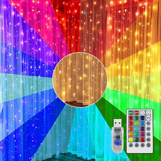 3M X 2M Backdrop Rainbow Curtain Lights Window Christmas Fairy Lights