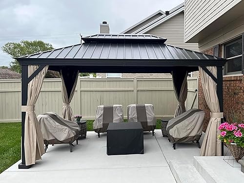 Miniatura 13 de PURPLE LEAF Gazebo grande para exteriores de 12 x 24 pies con acero galvanizado y luz para césped y jardín, glorieta permanente de techo duro, color