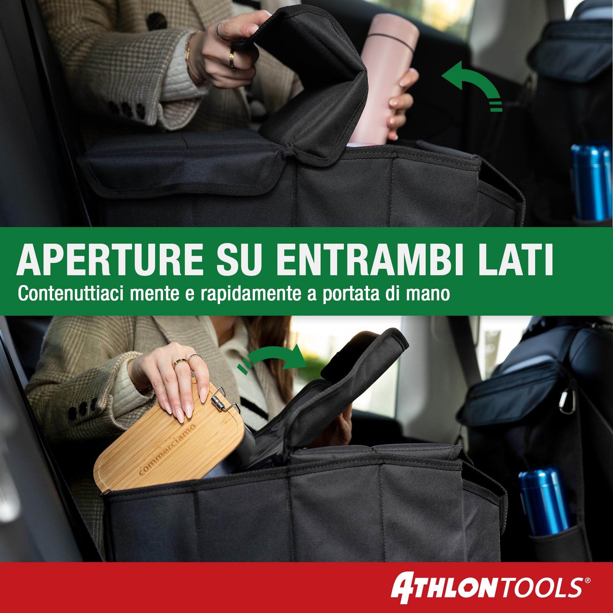 ATHLON TOOLS Organizer Premium per console centrale con coperchio – versatile – scatola per auto – contenitore intelligente con chiusura magnetica – facile da pulire – viaggio ordinato e confortevole