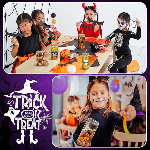 Miniatura 4 de Umigy 8 vasos de cristal de Halloween de 16 onzas, taza de café helado de Halloween con tapas de bambú y popote de vidrio, regalo para fiesta de