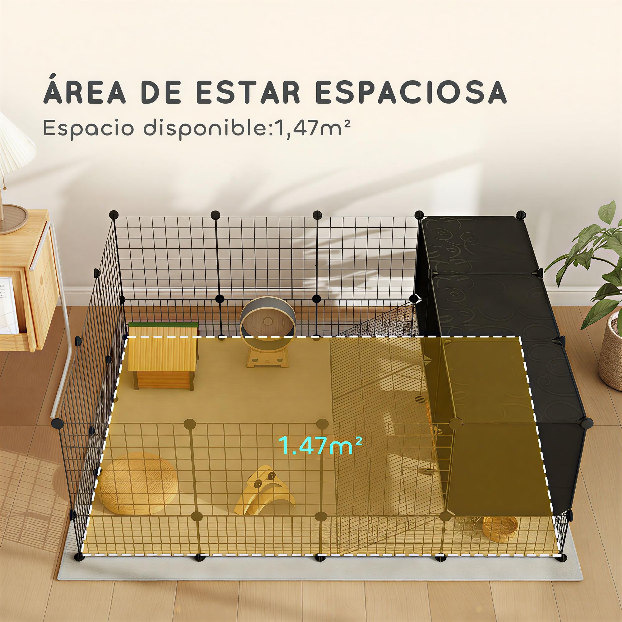 PawHut Valla para Mascotas de Bricolaje con 39 Paneles y 3 Nidos Parque para Conejos Recinto para Conejos para Cobayas, Conejos y Erizos Negro