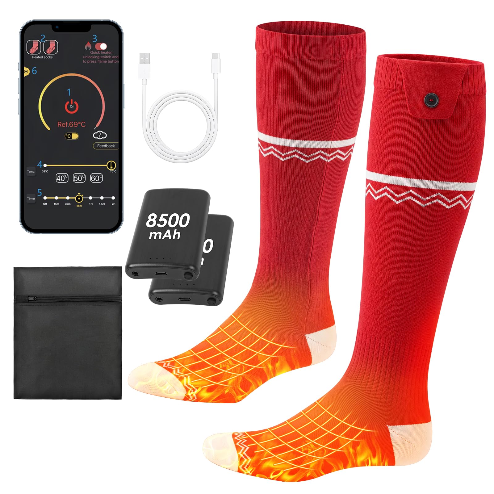 Calcetines Calefactables, Calcetines Térmicos Bateria 8500mAh Recargables-M