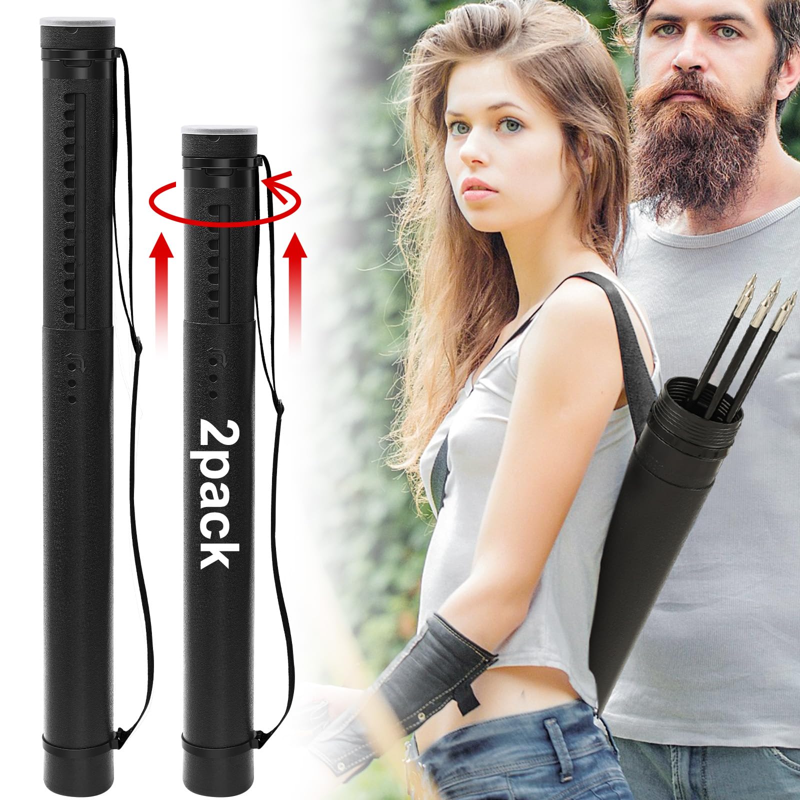 WinnerWhy 2 Pack Adjustable Arrow Case Archery for Hunting Crossbow Quiver Hold 12 Arrows of 24'' to 39'' with Strap Arrow Insert, Extendable Poster Tube, Fishing Tube, Multifunction Storage Case