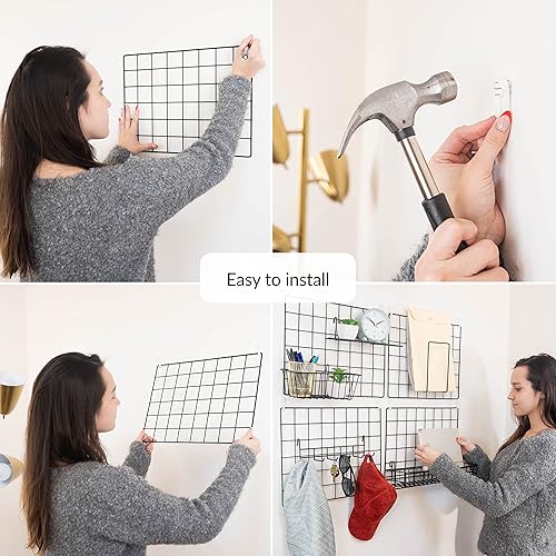 Vista 22 de ODOXIA Accesorios de rejilla de pared Cesta colgante, estante de ganchos y estante Estante de exhibición de panel de alambre y ganchos