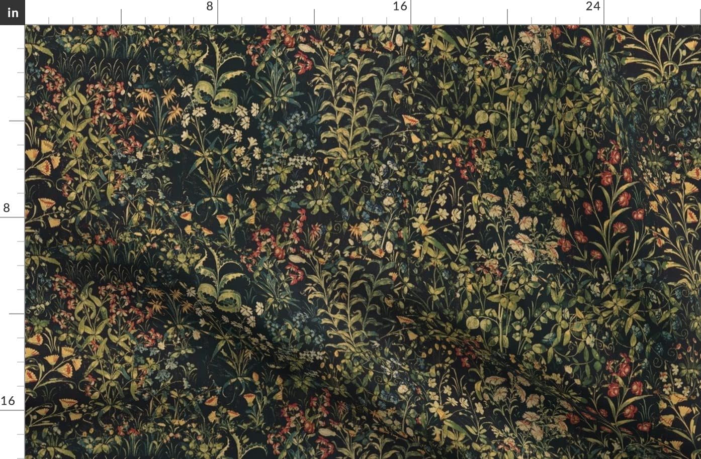 Spoonflower Fabric - Unicorn Floral Spring Night Medieval Antique Garden Kitchen Castle Printed on Polartec(R) Fleece Fabric by The Yard - Sewing Blankets Loungewear and No-Sew Projects