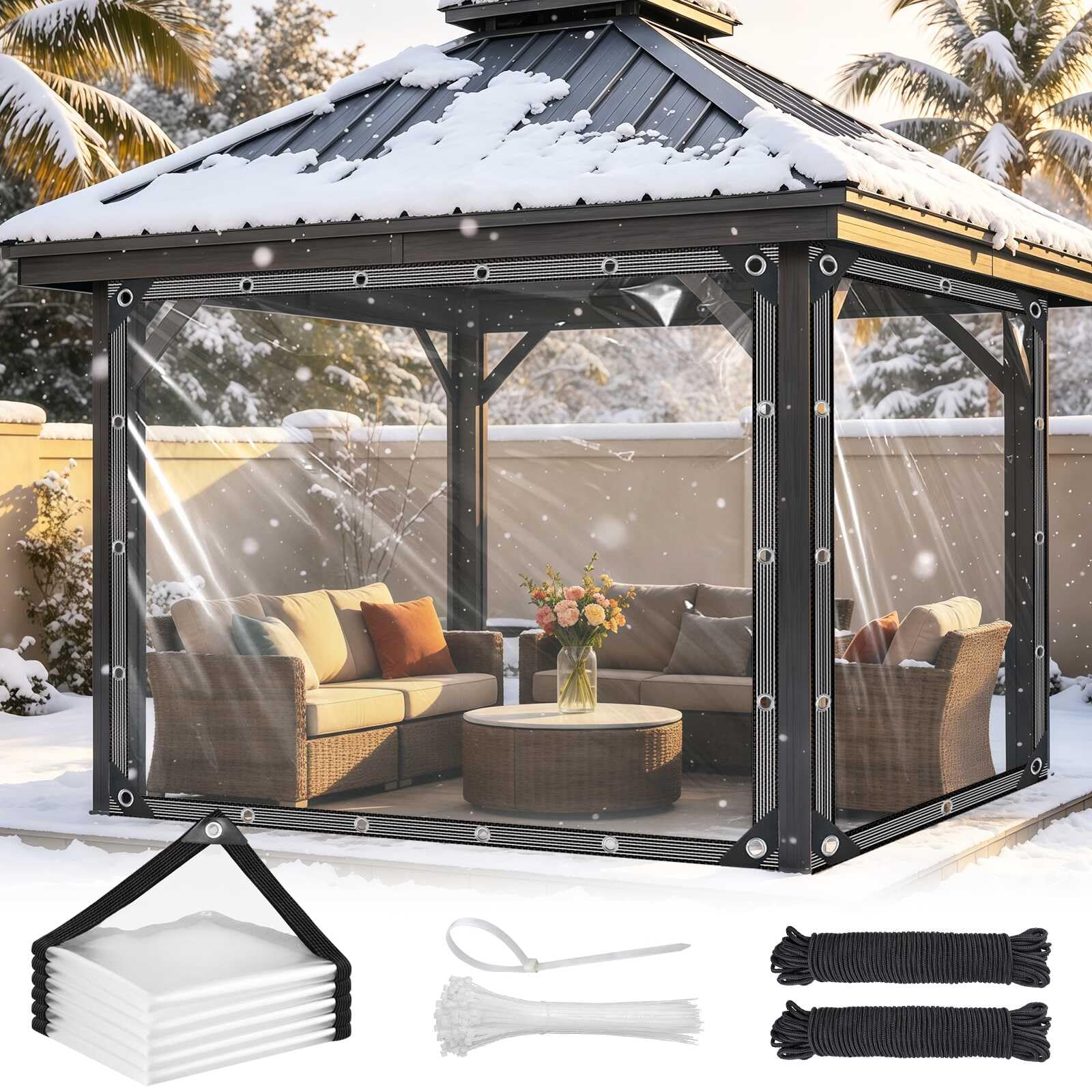 8x10ft Clear Tarp 14mil Clear Tarps Heavy Duty Waterproof with Grommets | Clear Vinyl Tarp Tear Resistant PVC Clear Plastic Tarp Cover for Outdoor Patio Chicken Coop Plants Greenhouse Porch Enclosure