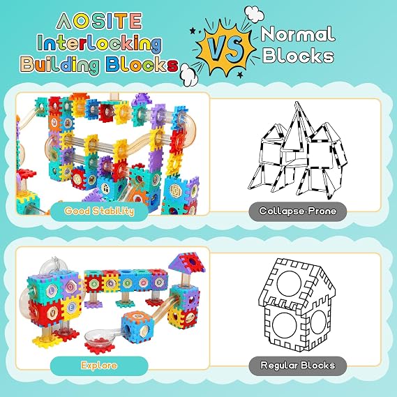 AOSITE 234 Pieces Marble Run Track Building Blocks for Kids Ages 3-12
