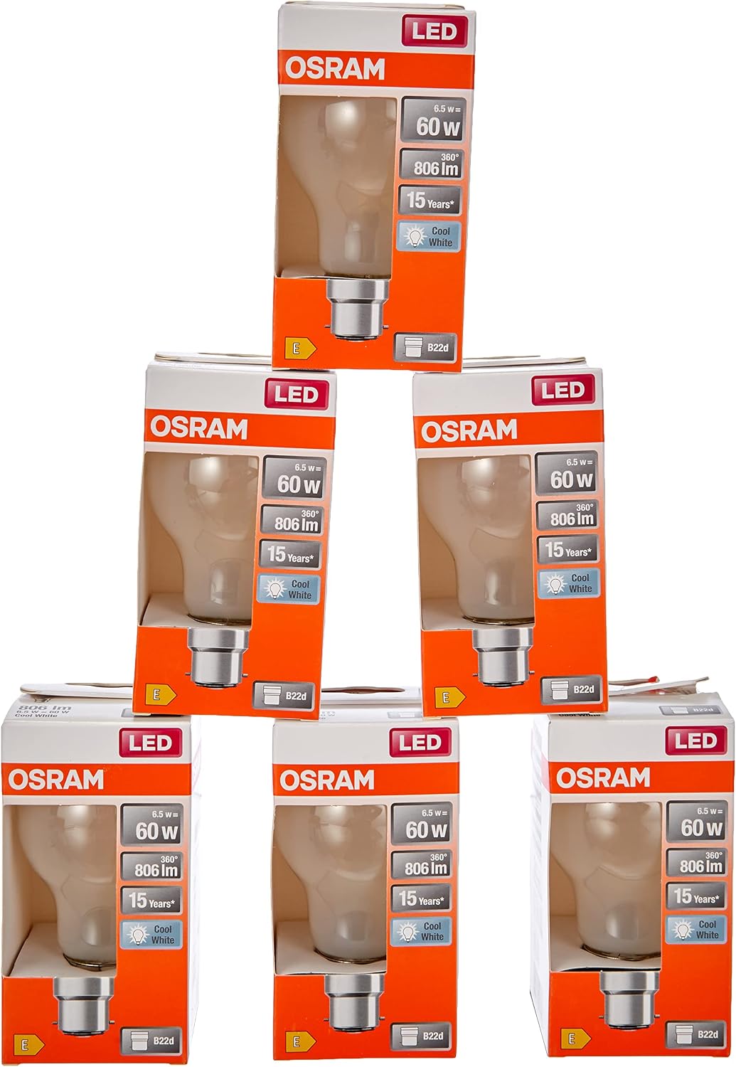 OSRAM LED Star frosted filament LED lamp, B22d base, cool white (4000K), bulb shape, replacement set for conventional 60W bulbs, 6-pack - Image 4