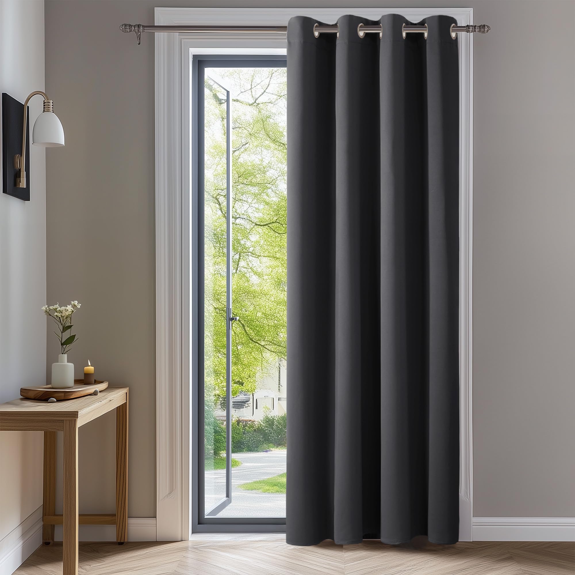 Deconovo Thermal Insulated Window Treatment Hand Made Grey Curtains Eyelet Blackout Curtain for door 52"x 84" Dark Grey 1 PANEL