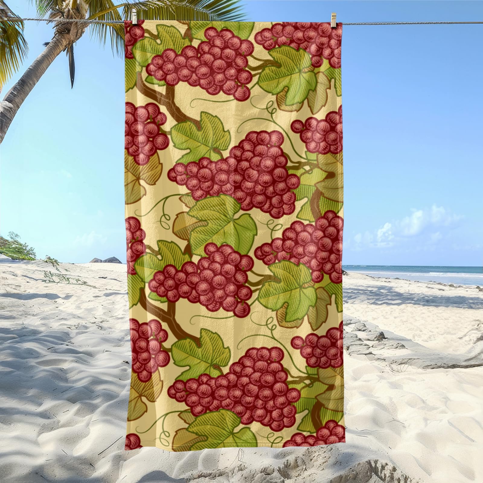 Drap de Plage XXL 200X200 Raisin Rouge Serviettes de Plage en Microfibre,Serviette Piscine Extra Large sans Sable pour Adultes Séchage Rapide