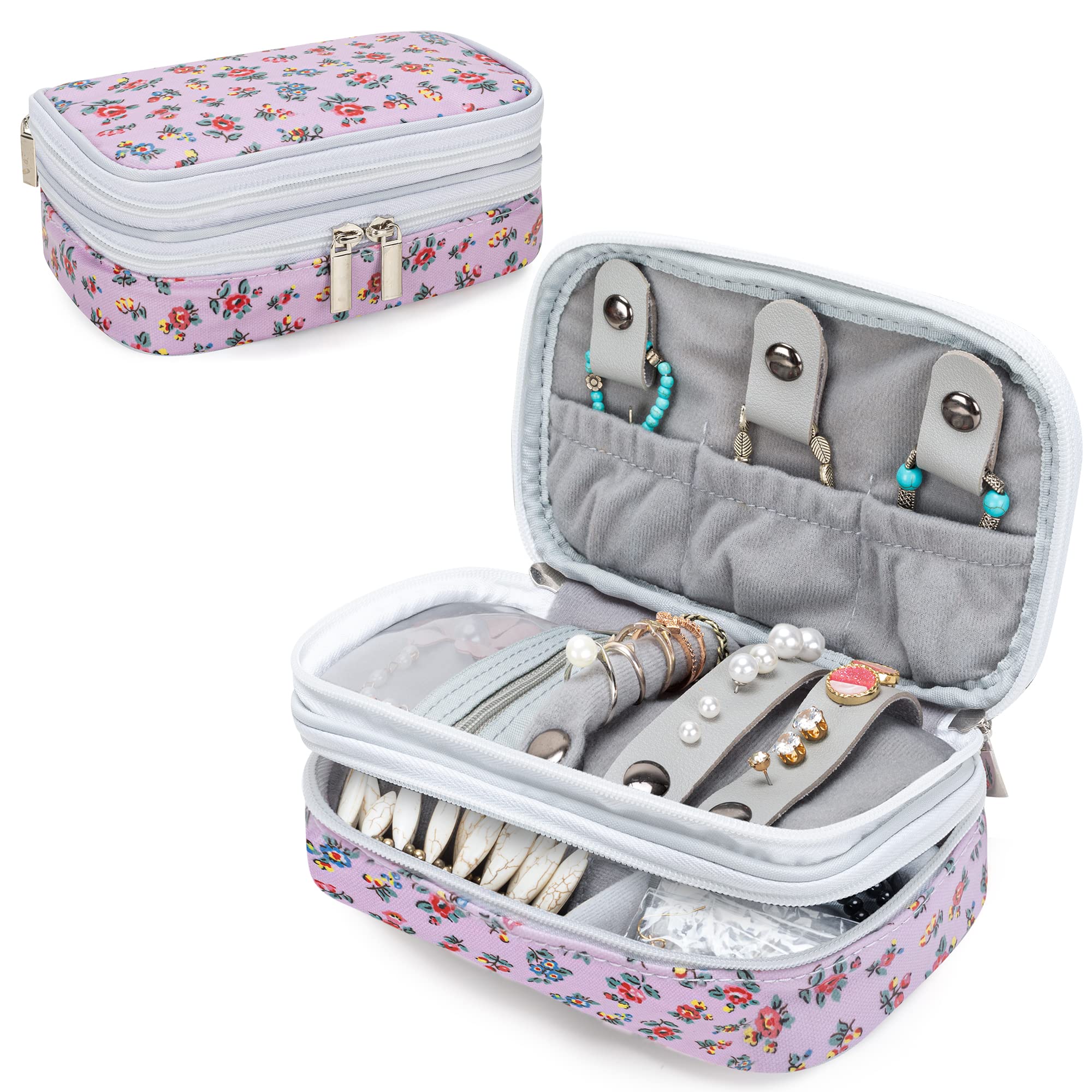 Teamoy Travel Jewelry Case,Small Jewelry Storage Organizer Bag for Womens Necklace, Earrings, Rings and Accessories,Flowers