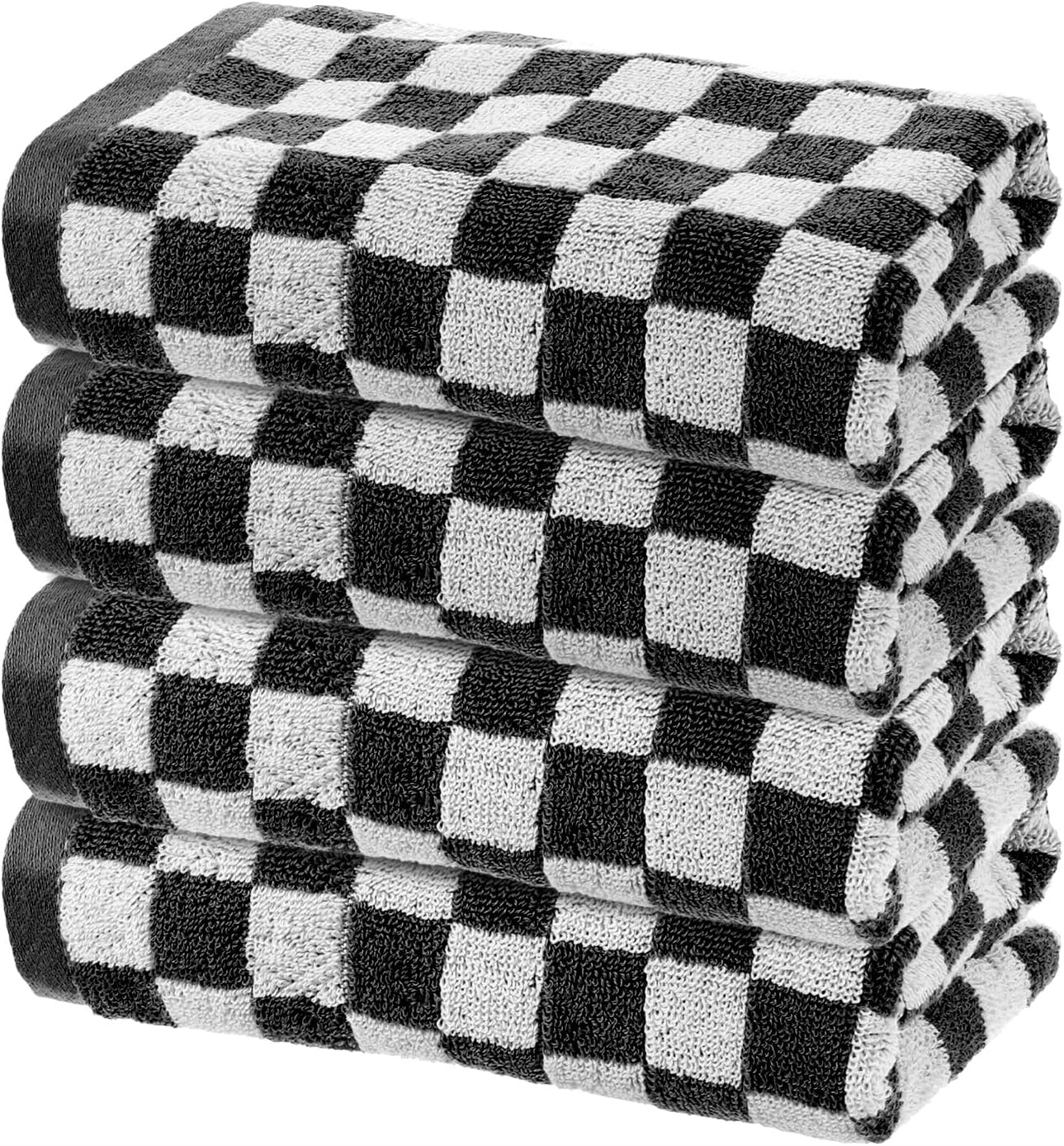 uxcell 4 Pcs Bathroom Hand Towels Black/White Soft Absorbent Face Towels Cotton Wash Cloths 13 x 29 Inch Kitchen Hand Towels for Bathroom Gym Drying Hand Face Hair (Checkered Pattern)
