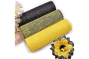 3 Rolls 10 Inch Wide Black and Yellow Poly Burlap Deco Mesh...
